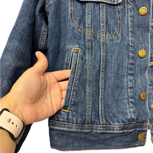 Aritzia Denim Forum Corduroy Collar Jean Jacket Oversized XS Blue Brown - Picture 5 of 9
